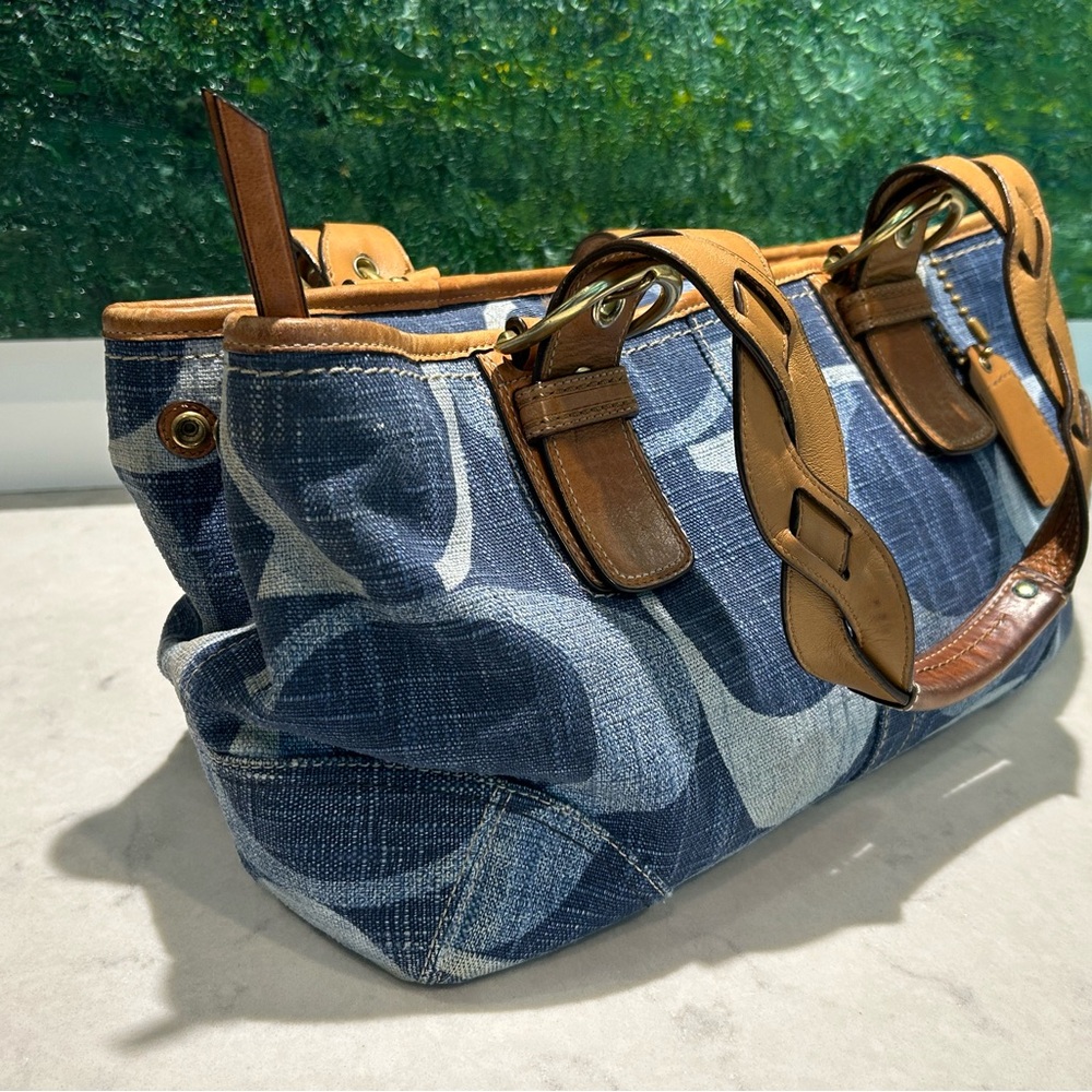 Coach Denim Signature Monogram Satchel Leather Shoulder Bag + Original Dust Bag - Picture 9 of 14